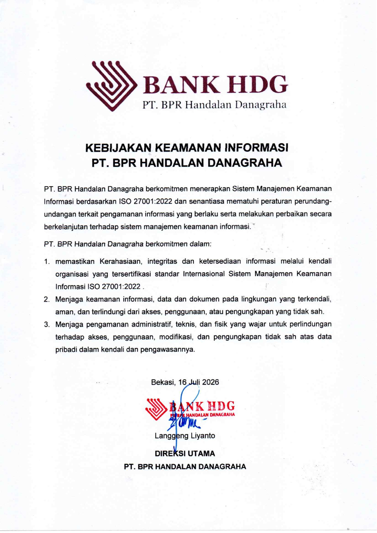 KEBIJAKAN KEAMANAN INFORMASI PERBARINDO ISO 27001:2022
